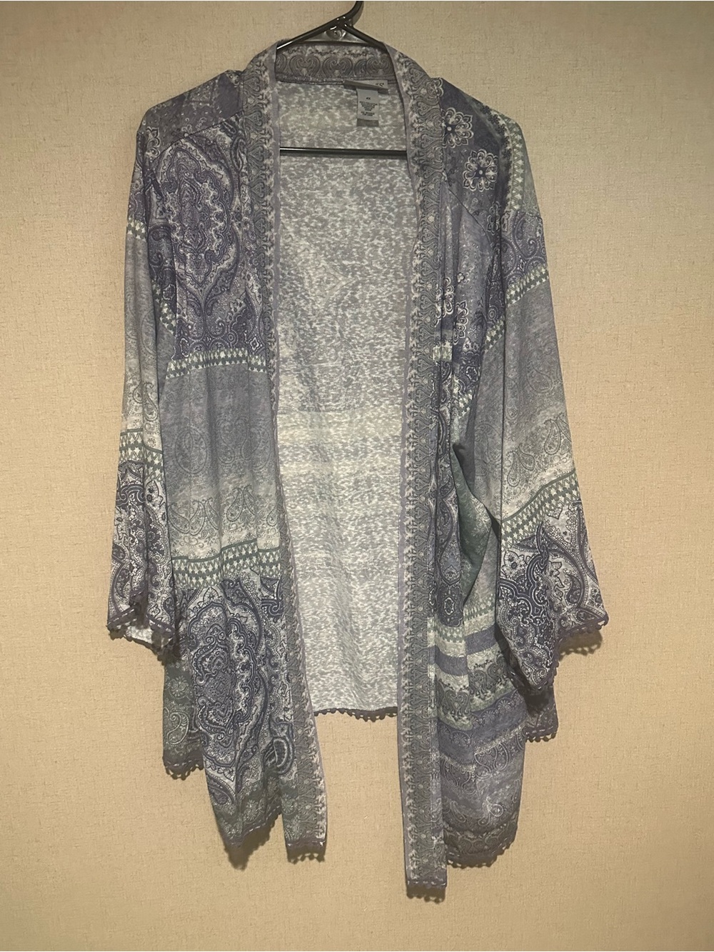 Catherines 4X Blue Paisley Bell Sleeve Open-Front Cardigan